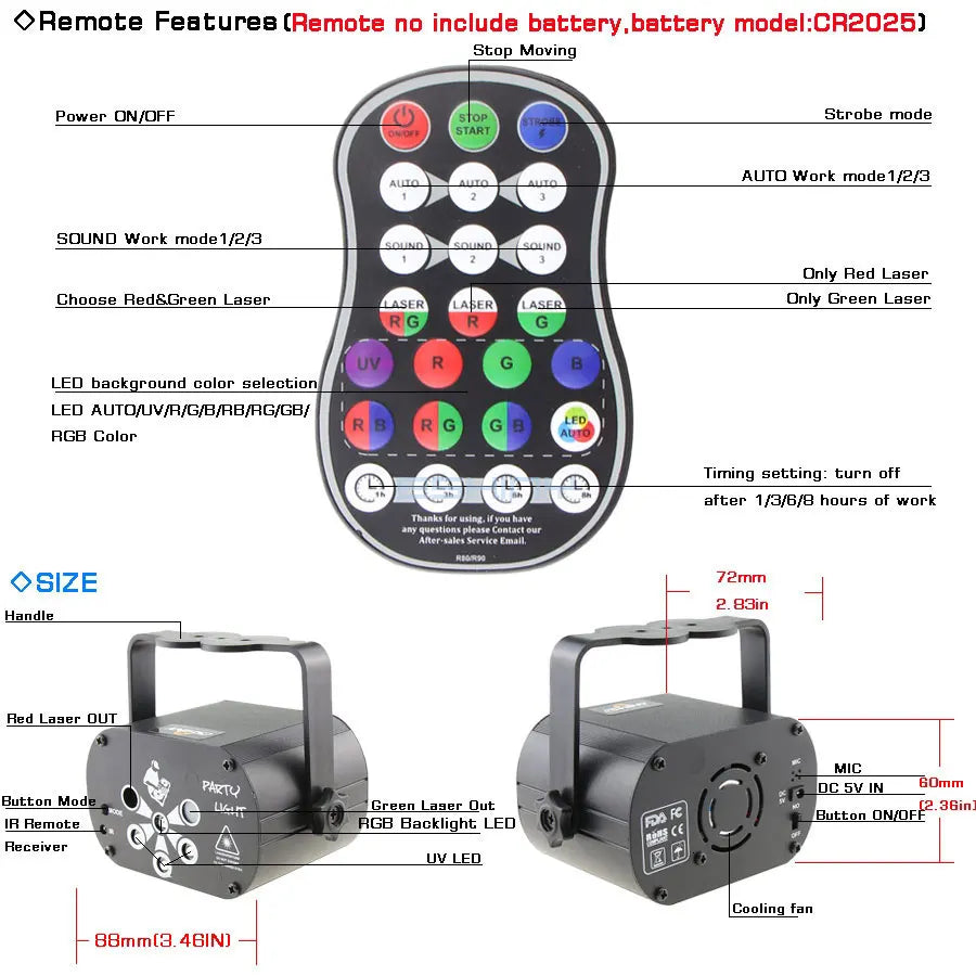 UV LED Stage Disco Light R&G Laser