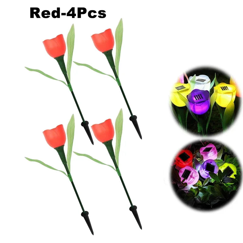 Solar LED Light Outdoor Tulip Rose Flower