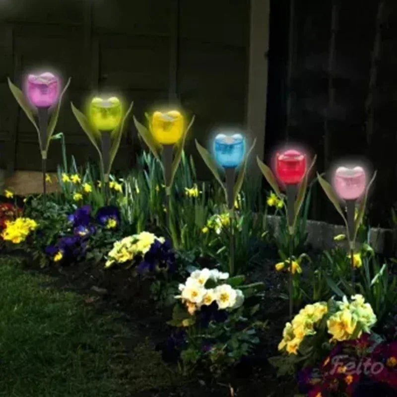 Solar LED Light Outdoor Tulip Rose Flower