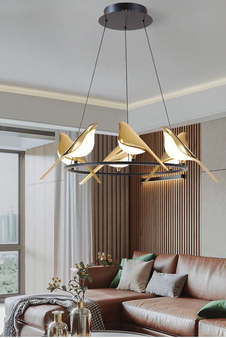 Magpie Ceiling Chandelier Bird Led