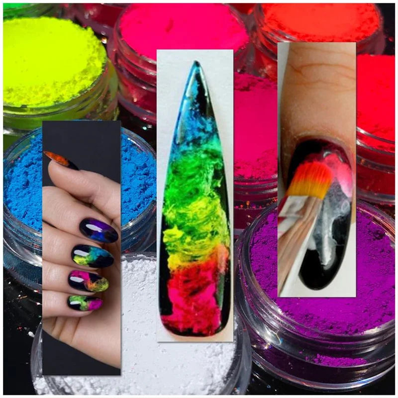 1 lot de poudre à ongles fluo, ombre à paupières, poussière, effet fluorescent